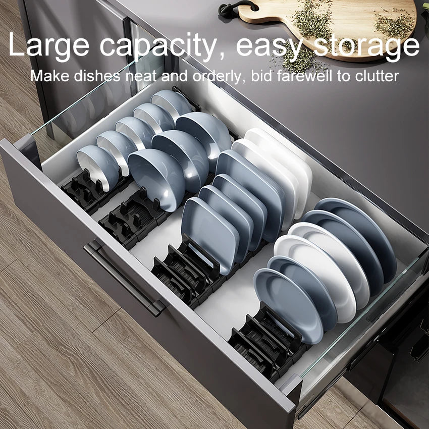 Under Cabinet Drawer Bowls Plate Storage Holder Retractable Countertop Sink Supplies Shelf Kitchen Adjustable Dish Rack Shelves