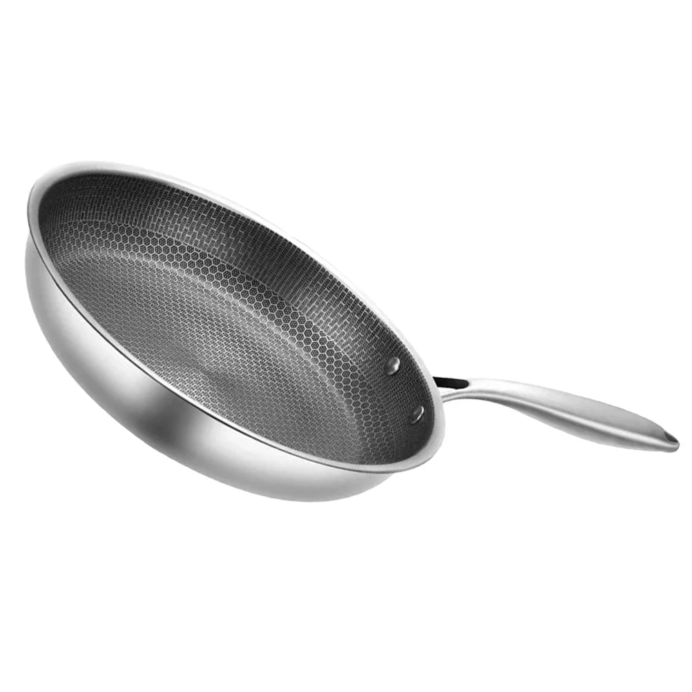 Stainless Steel Wok Non Stick Honeycomb Double Sided Stir-fry Pan Non-stick Cookware Cooker New