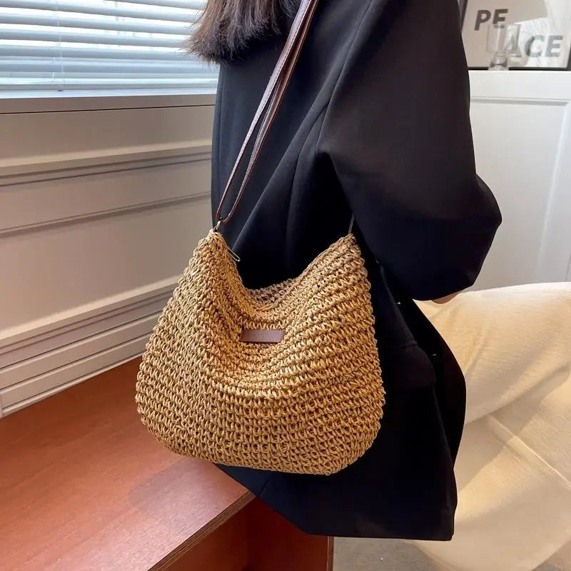 Ladies Fashion Summer Straw Crossbody Bag Women Beach Holiday Shopping Woven Shoulder Handbag Messenger Purses For Bags