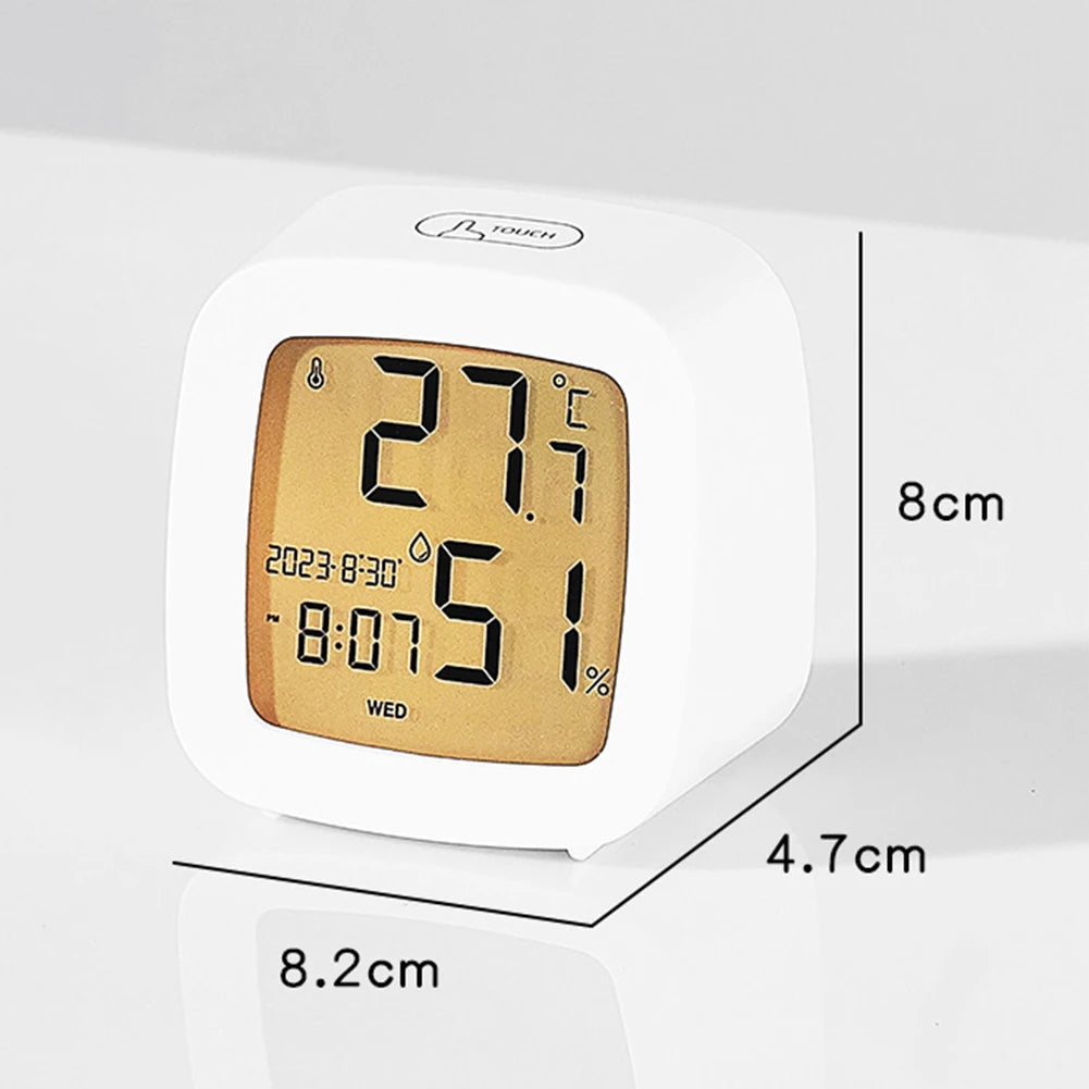 LED -väckarklocka med Backlight Battery Operated LCD -skärm Temperatur Fuktighet Monitor för hemanvändning Kontorsskola Heminredning