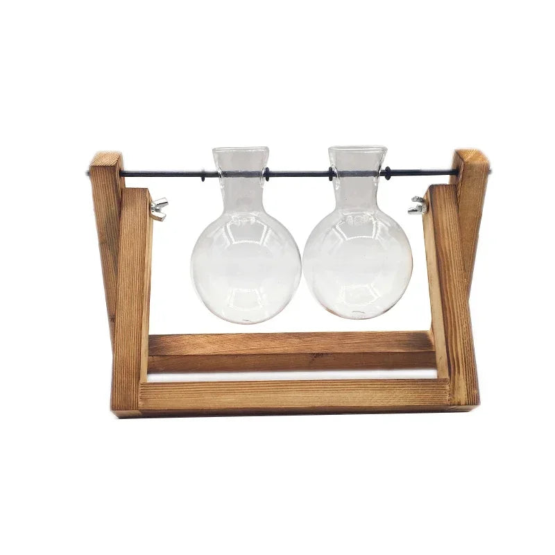 Bonsai Decor flower vase Plant Transparent Vase Wooden Frame vase decoratio Glass Tabletop Plant flower shaped bowl