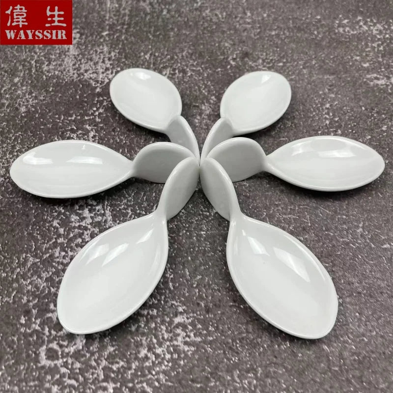 6pcs Set Fish Shaped White Porcelain Snack Dish Hotel Buffet Susi Sauce Spoon Home Party Decoration Dinner Ceramics Tableware