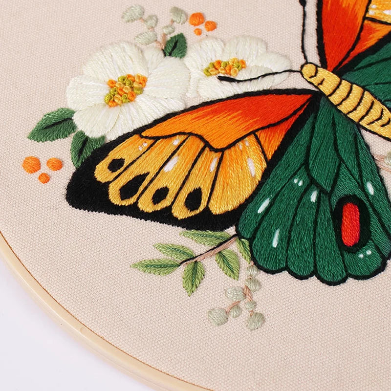 DIY Embroidery Kit Butterfly Printed Pattern for Beginner Cross Stitch Set Needlework Hoop Handmade Sewing Art Craft Kit