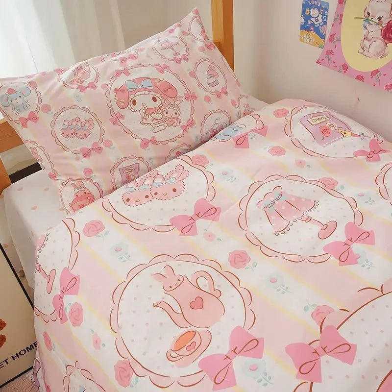 Kawaii pussilakana Sanrio anime sarjakuva Melody Cinnamoroll Kuromi Comforter Cover Sänve Lasten lasten tyttöjen sängyn sisustus