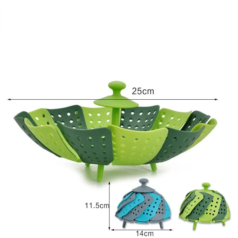 Cookware Plastic Steaming Food Basket Mesh Silicone Faucet Steamer Folding Food Vegetable Vapor Cooker Dish Foldable Steamer