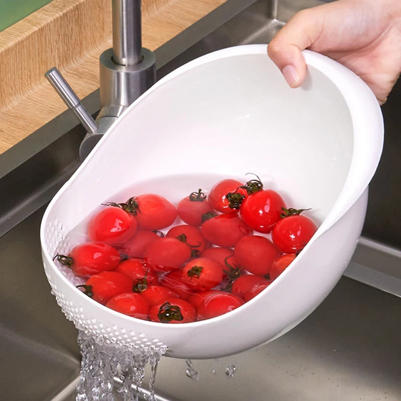 Rice silakesch Plastiks-Kichen Kichen Drain Kuerf mat Handelen Reisbecher Béiebriecher Sträif ënnerzegoen