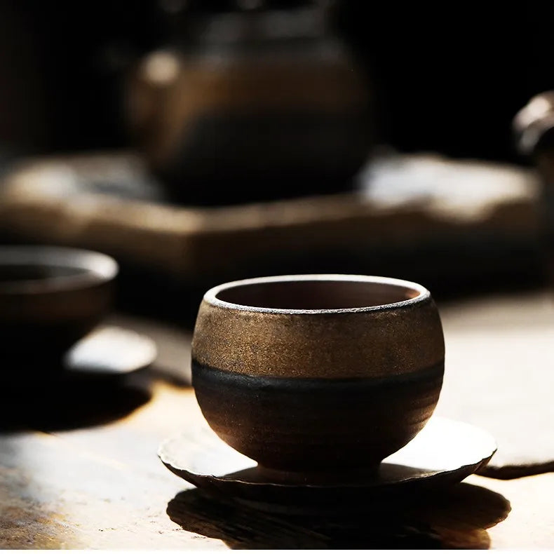 النمط الياباني المذهب كوب شاي سيراميك Teaware الكونغ فو طقم شاي كوب ريترو المنزل وعاء الشاي فنجان شاي مجموعة