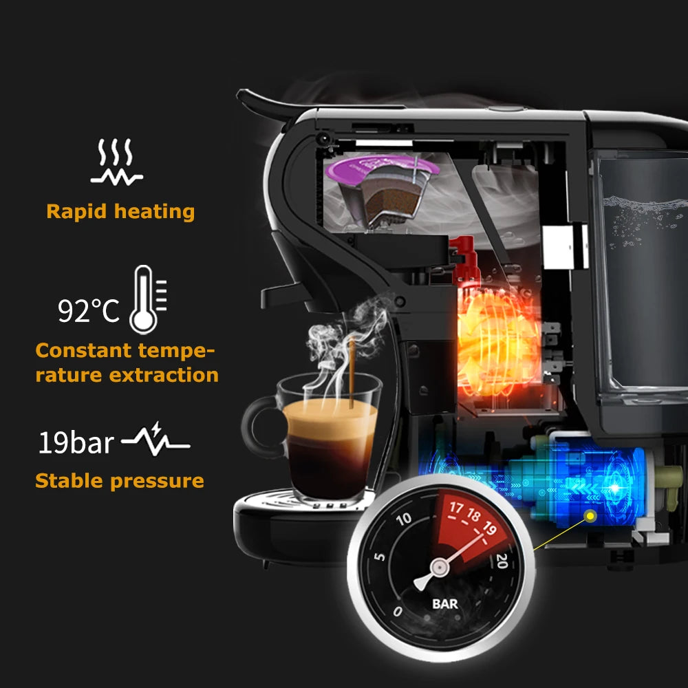 Hibrew 4 в 1 множество капсулни кафемашини Пълен автоматичен с горещо и студено мляко пенообразна машина Frother & Plastic Table Set