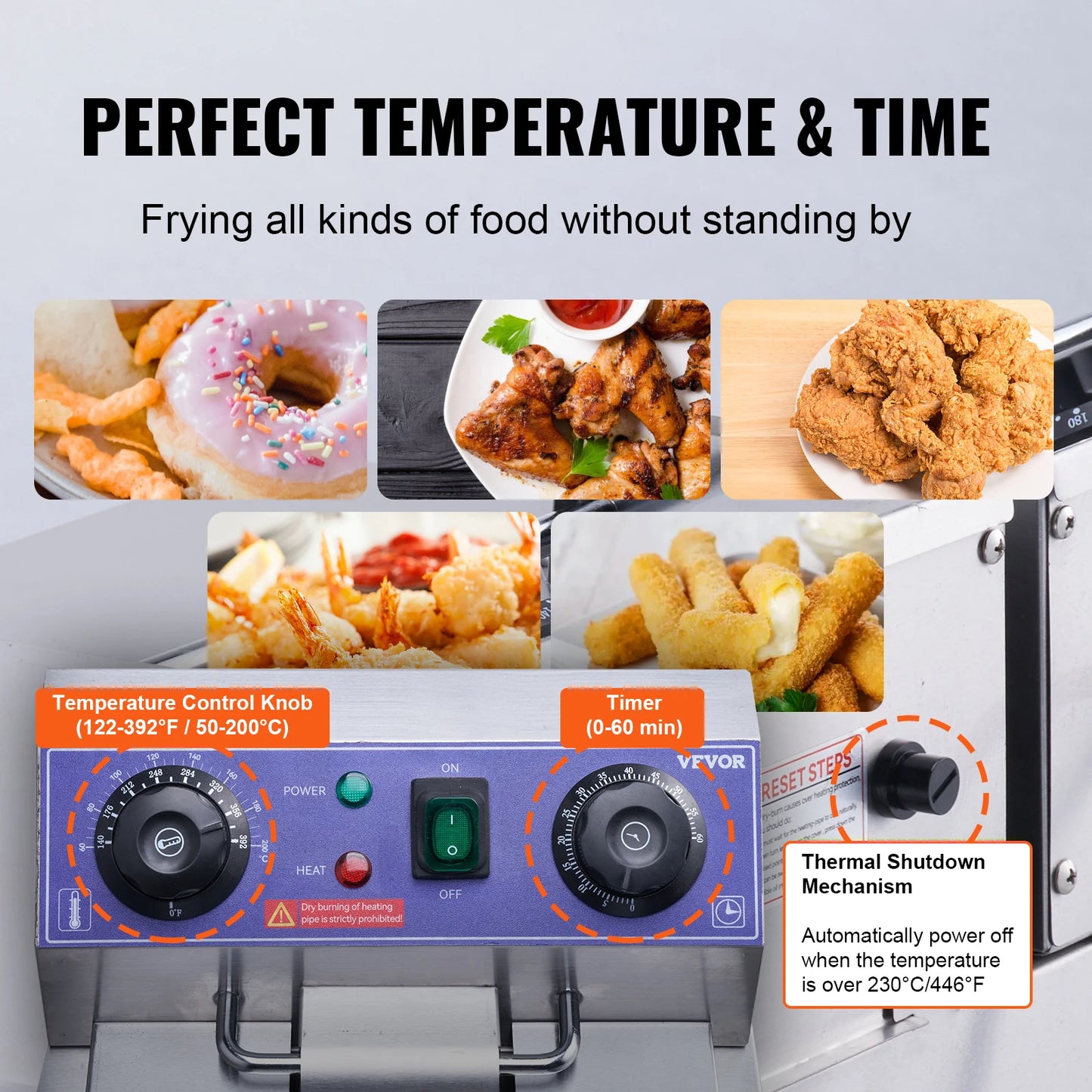 VEVOR COMMERCIAL ELEKTRISK DREM FRIDE M/DUAL TANKS 12L 3000W Rustfrit stål Bordplade Fryer til stegt kylling pommes frites