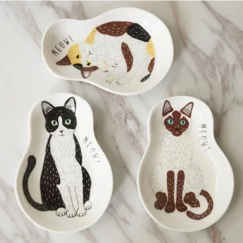 Ceramic Seasoning Dish Japanese Tableware Kitten Soy Sauce Dish Dipping Saucer Plate Home Kitchen Supplies Dropshipping