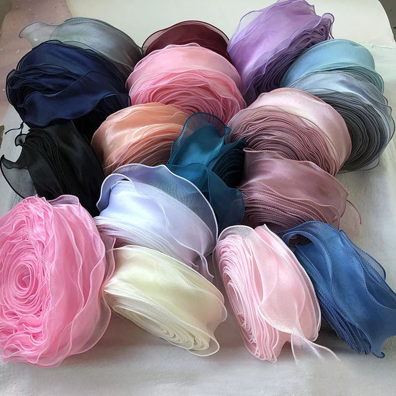 5 mm 55 mm -es halfák fonal organza szalag a barkács hajszőr díszhez csokor ajándékcsomagolás hullám selyem organza szalagok csipke szövet