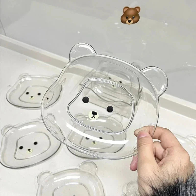 Kitchen Dish Cute Bear Bowl Plate Set Tableware Kawaii Reusable Plastic Breakfast Salad Yogurt Bowl Snack Dish for Kitchen