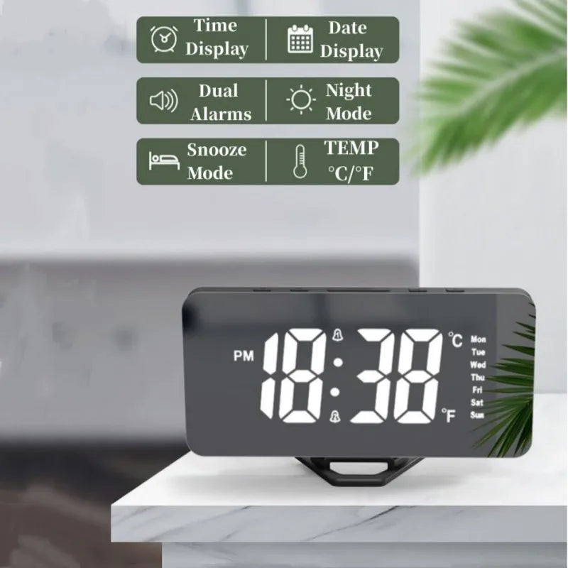 Spiegel digitaler Wecker Auto Dimm -Nachtmodus Tischuhr Touch Snooze USB Ausgang Ladung Dual Alarm Elektronische LED -Uhren