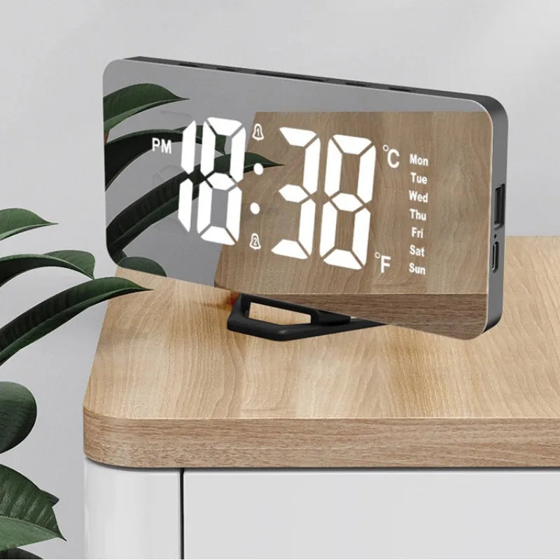 Spiegel digitaler Wecker Auto Dimm -Nachtmodus Tischuhr Touch Snooze USB Ausgang Ladung Dual Alarm Elektronische LED -Uhren