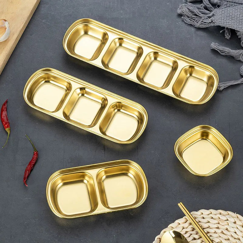 Korean Style Seasoning Dish Gold Silver Color Stainless Steel Barbecue Sauce Dish Plate Tableware BBQ Restaurant Kitchen Tool