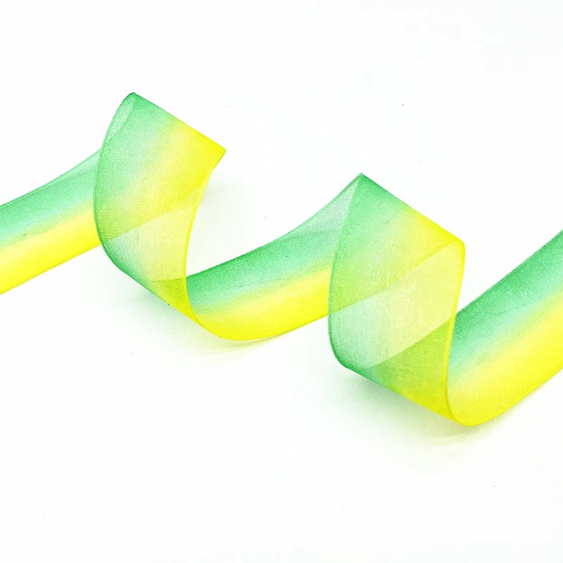 5 yard 25 mm -es gradiens színű organza szalagok esküvői háztartási dekorációhoz DIY ajándékcsomagoló kézműves kiegészítők #RO