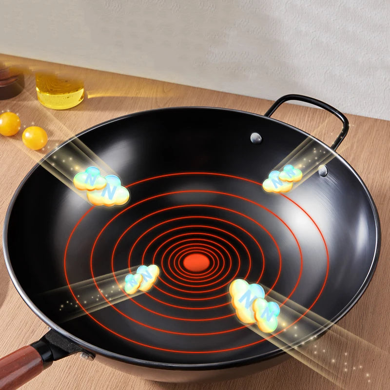 GIANXI 30CM Kitchen Household Cooking Pots Stir-fry Wooden Handle Saucepan Frying Pan And Ok Non-stick Cookware For Kitchen