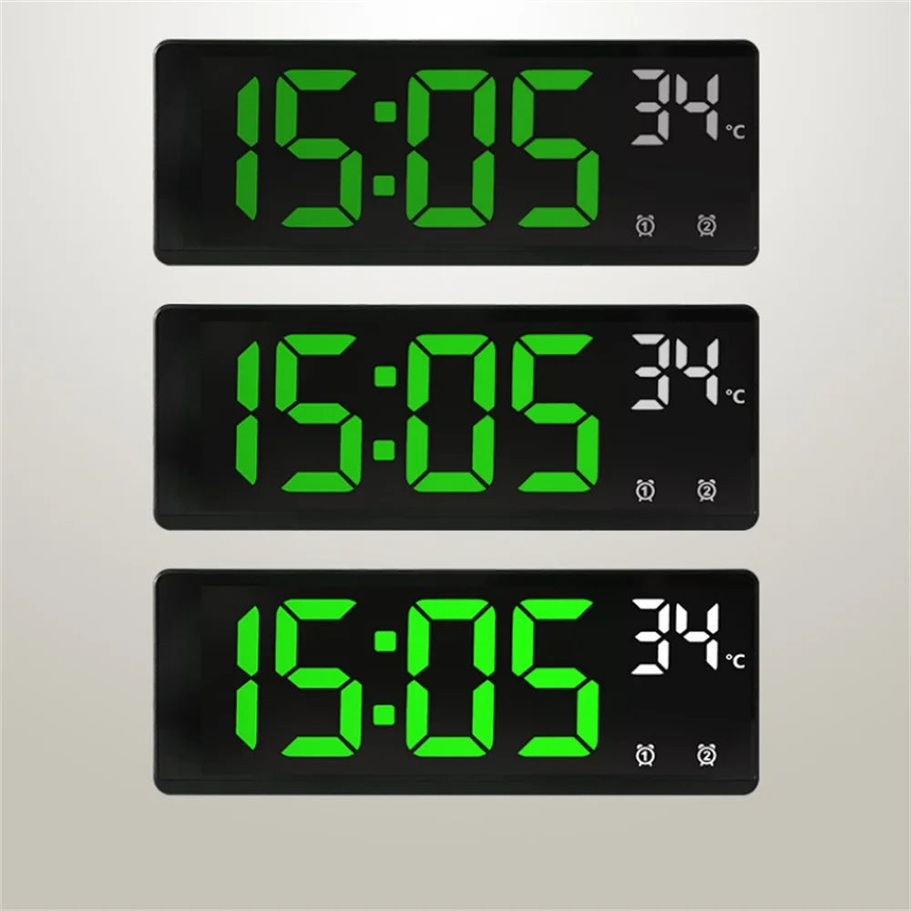 Voice Control Alarm Clock Digital Temperature Date 2 Alarm USB Powered Always On Snooze Table Clock Night Mode 12/24H LED Clock