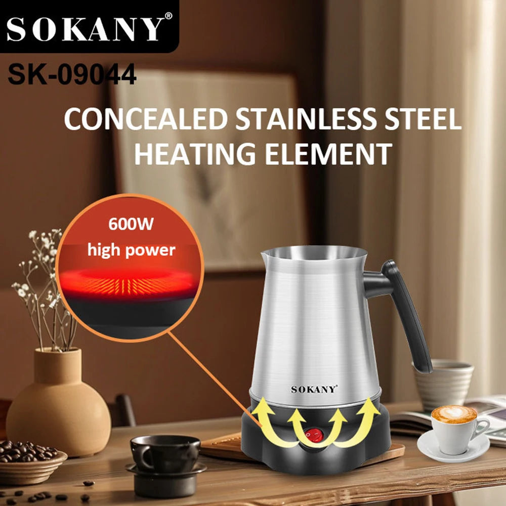 Tyrkisk græsk kaffe Moka Tea Pot Maker Machine 800ml Bærbar elektrisk kedel 6 kopper Rustfrit stål Kogende vand 220V EU 전기포트