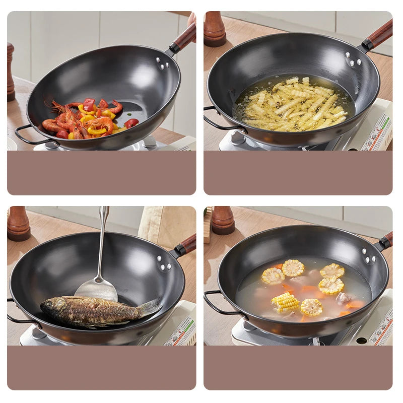 GIANXI 30CM Kitchen Household Cooking Pots Stir-fry Wooden Handle Saucepan Frying Pan And Ok Non-stick Cookware For Kitchen