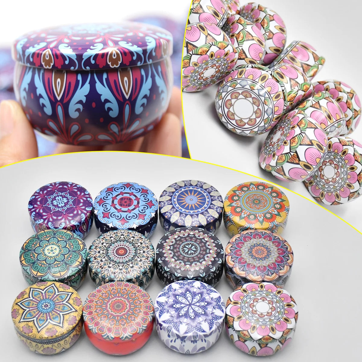 12pcs Mixed Color Iron Candle Tin Jars Empty Can- DIY Candle Making with Storage Case for Dry Spices and Sweets