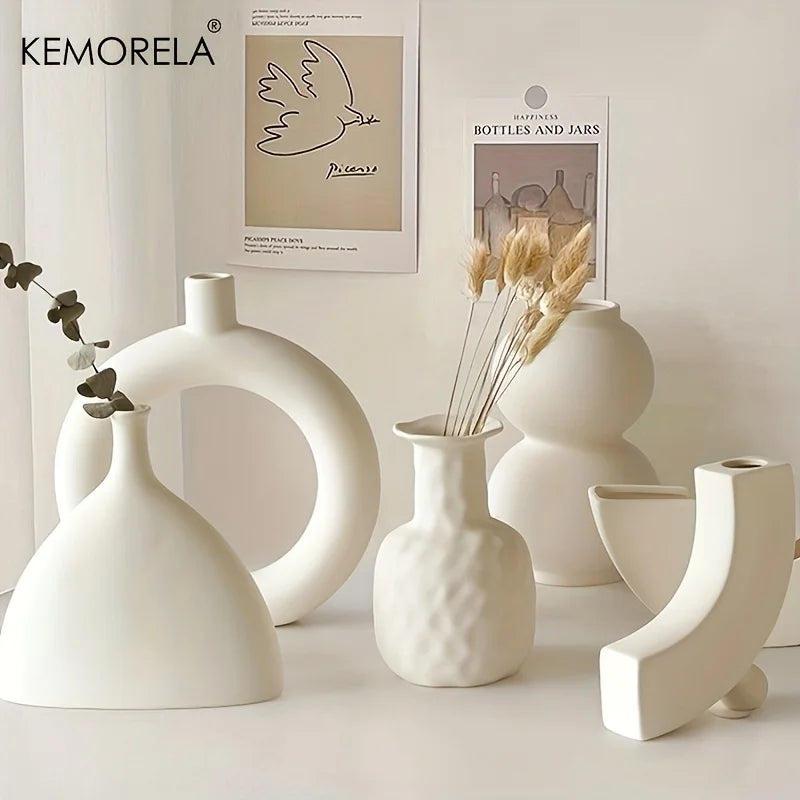 Nordic Keramik Vase Circular Hore Donuts Blatch Drot Home Living Zëmmer Accessoiren Interieur Internatop