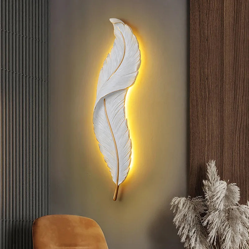 Modern White Feather Wall Light Living Room Decoration LED Wall Lamp Bedside Background Bedroom Decor Wall Sconce