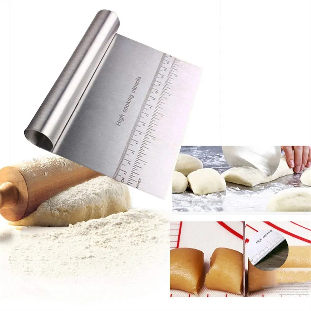 Edelstahl -Teig -Gebäck -Schaber -Pizzaschneiderhacker mit Messmaßstab Mehrzweck -Kuchen -Brot -Separator -Messer
