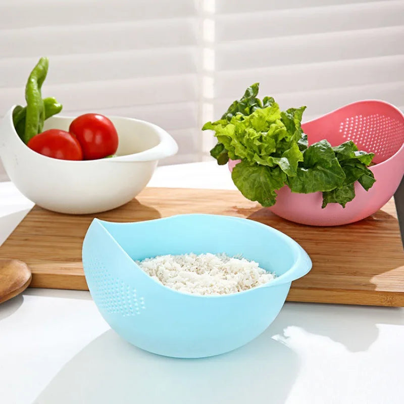 Rice silakesch Plastiks-Kichen Kichen Drain Kuerf mat Handelen Reisbecher Béiebriecher Sträif ënnerzegoen