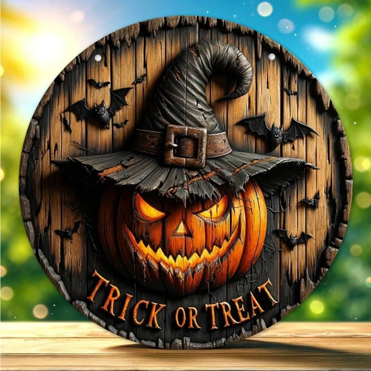 Halloween fa koszorú logó retro tökfej horror művészeti dekoráció, otthoni kerti udvar fa függő medál