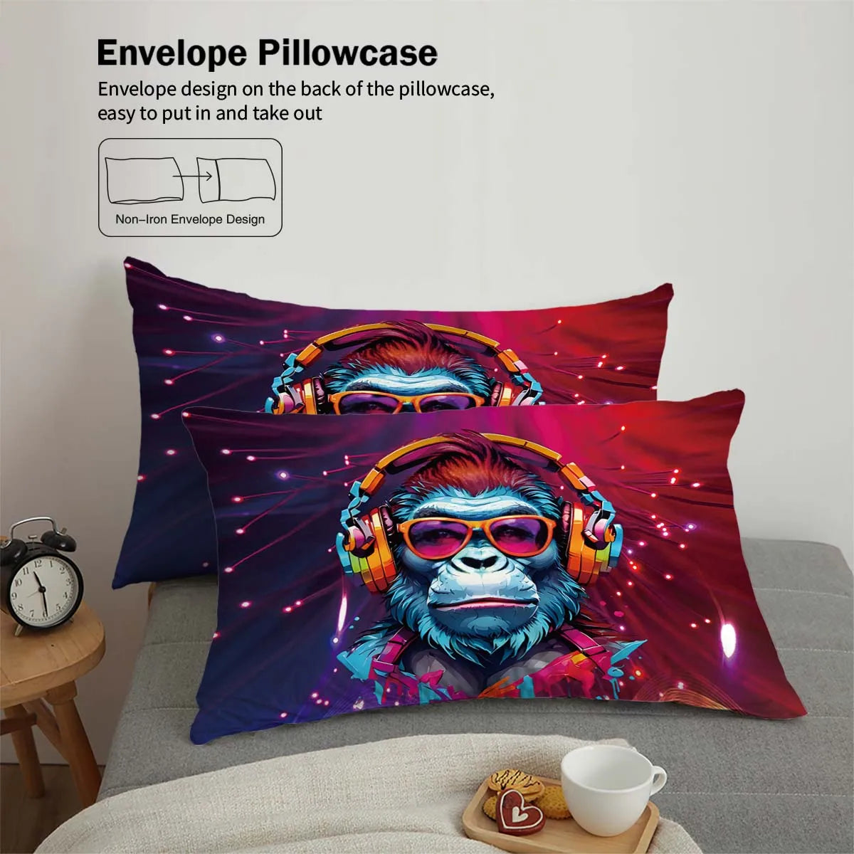 90gsm matte polyester bedding 3-piece set, skin friendly, warm, comfortable, 1 duvet cover+2 pillowcases, creative digital print