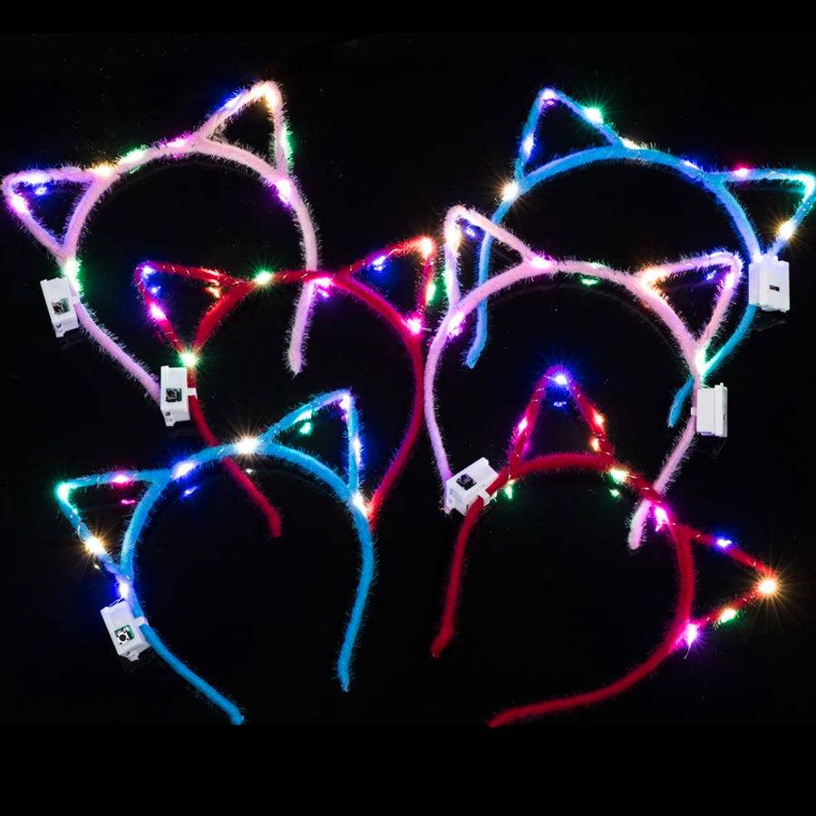 20/20/30 бр. LED Glow Cat Bunny Ear Horn Hairbands Light Up Flash Headband Жени момиче водещ рожден ден сватбени партита