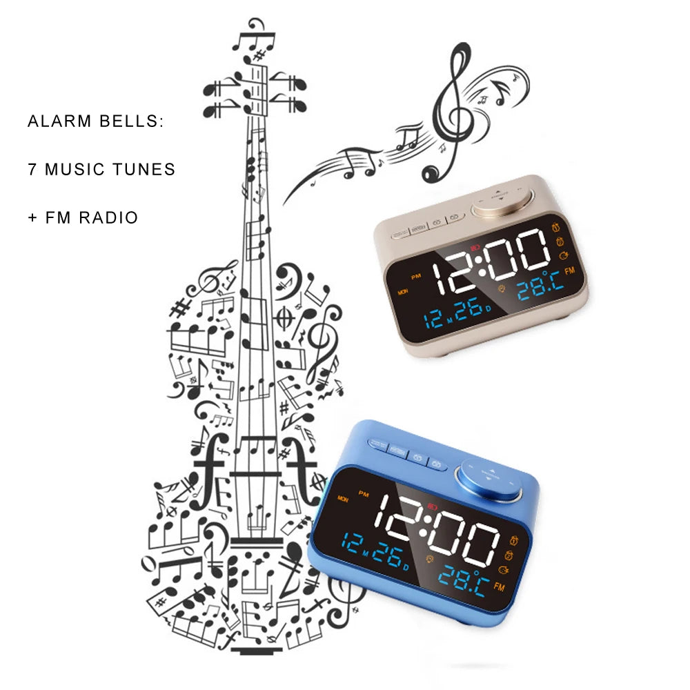 Ceas de alarmă LED Radio Mordern FM pentru a se trezi noptiere. Calendar digital de tabel cu temperatură termometru umiditate higrometru.