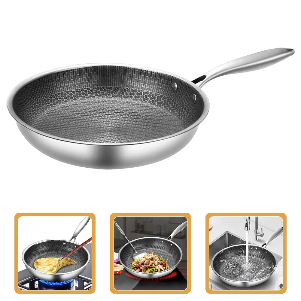 Ανοξείδωτο χάλυβα Wok Non Stick Honeycomb Διπλή όψη ανακατεύοντας τηγανητά μη κολλώδη μαγειρικά σκεύη μη το τηγάνισμα για αυγά