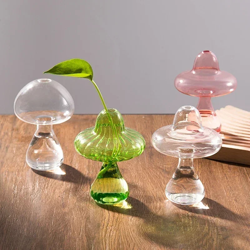 Mushroom Vase Glass Flower Vases Transparent Flower Bottle Vase for Decoration Vase for Flowers Hydroponics Plant Pot Room Decor
