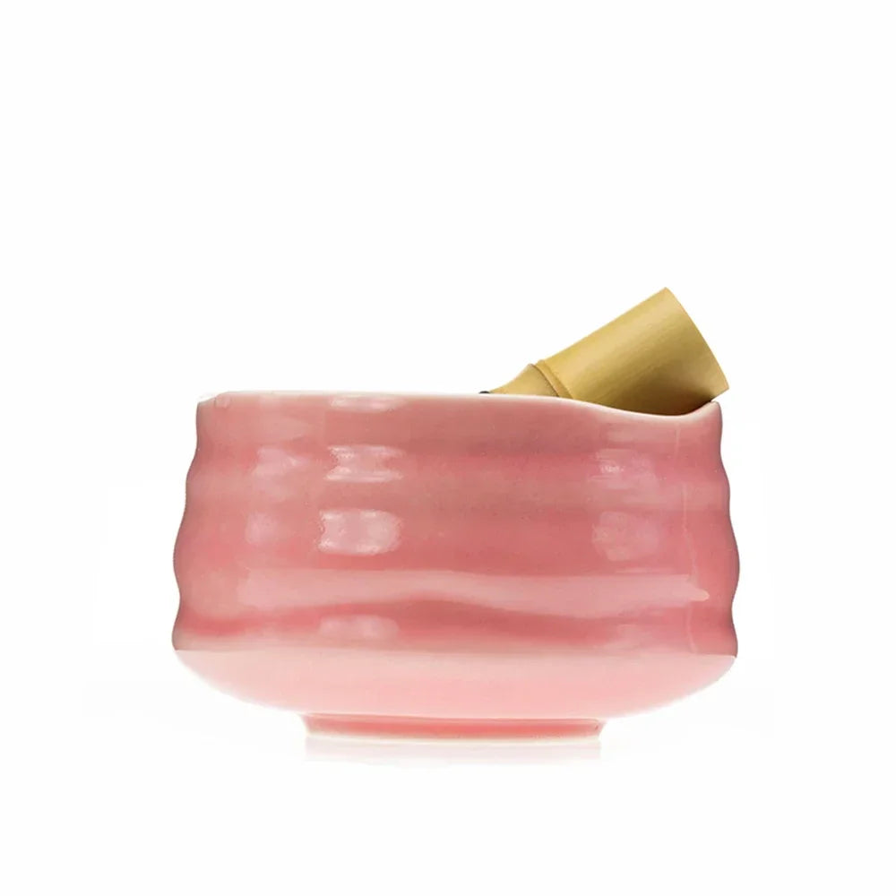 Japāņu keramikas spīdīgi rozā matcha bļoda macha tējas slotiņa Chawan Chasen turētāja Scoop Sifter Cup ceremonijas dāvanu komplekts
