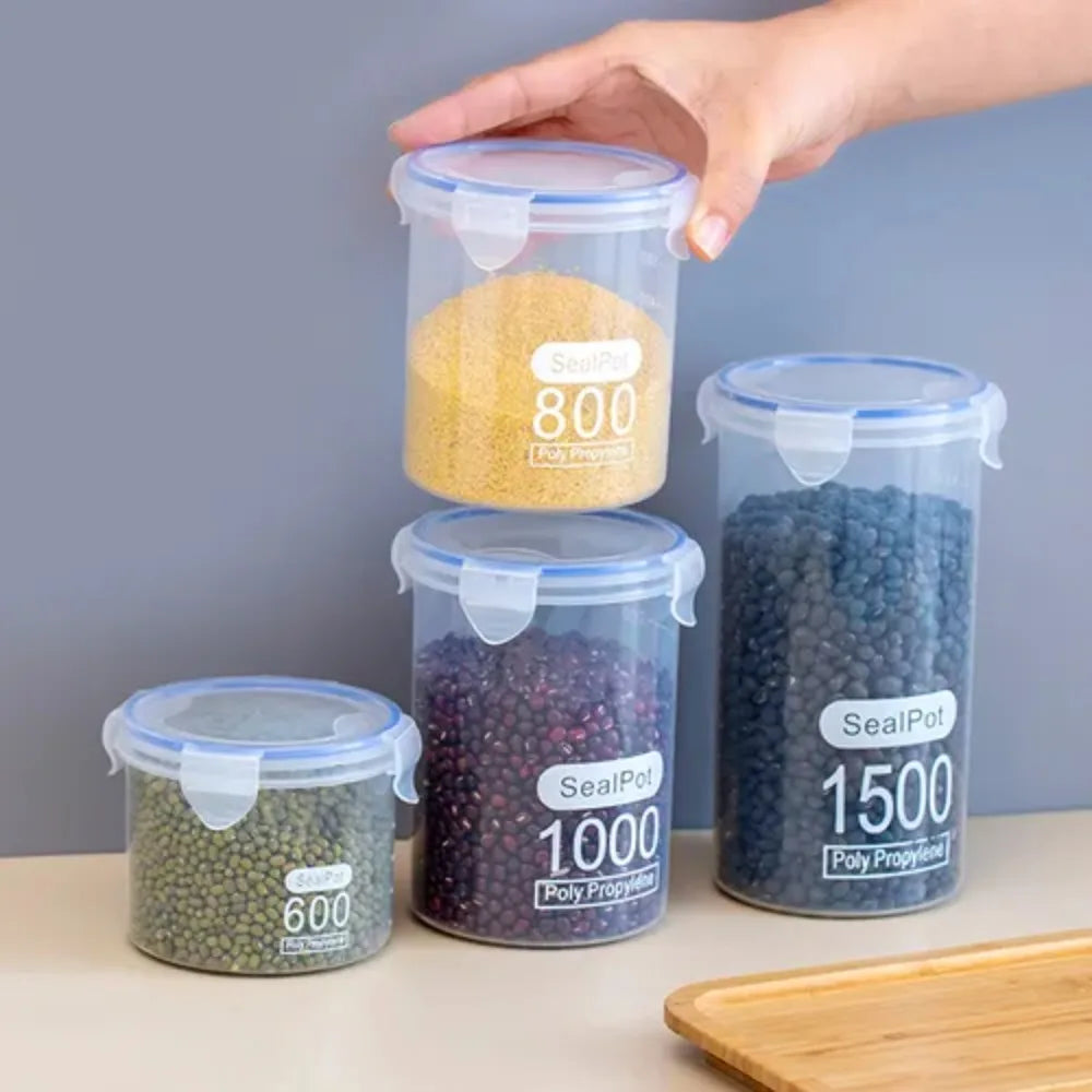 Cylindrical Transparent Food Sealed Jars PP Moisture Proof Kitchen Storage Boxes Airtight Leakproof Plastic Food Airtight Jar