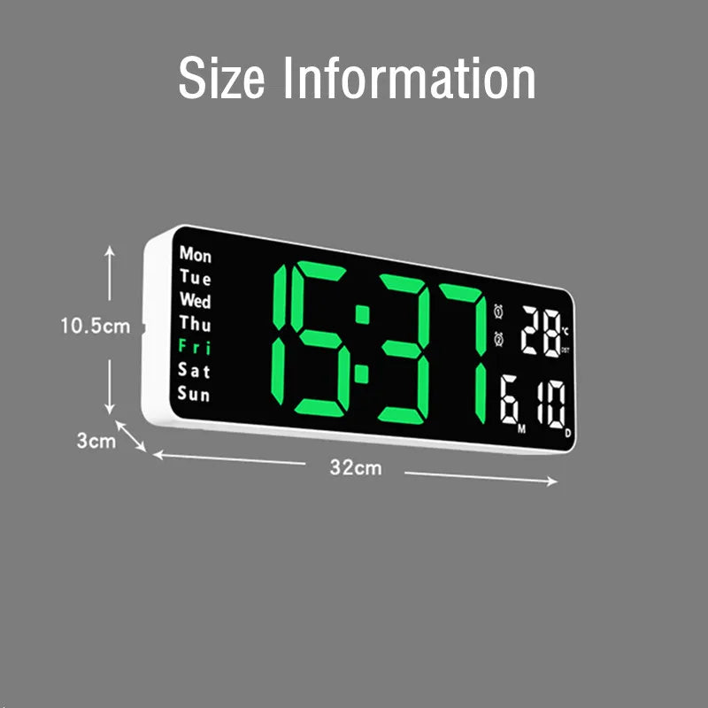 Grande orologio da parete digitale Remote Control Data Data Visualizzazione Display Timer Timer Table Orologio Orologio a LED a doppio allarme montato a parete