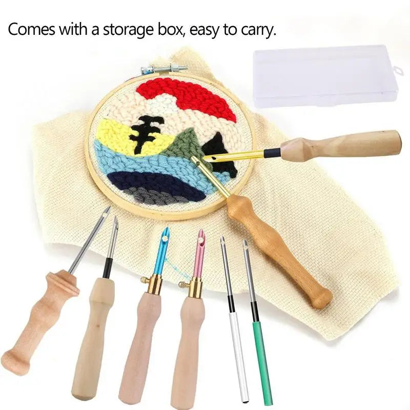 Punch Needle Kit Embroidery Punch Needle Kits Clothes Embroidery Knitting Sewing Needle Stitching Tools Set For Women Men Adults