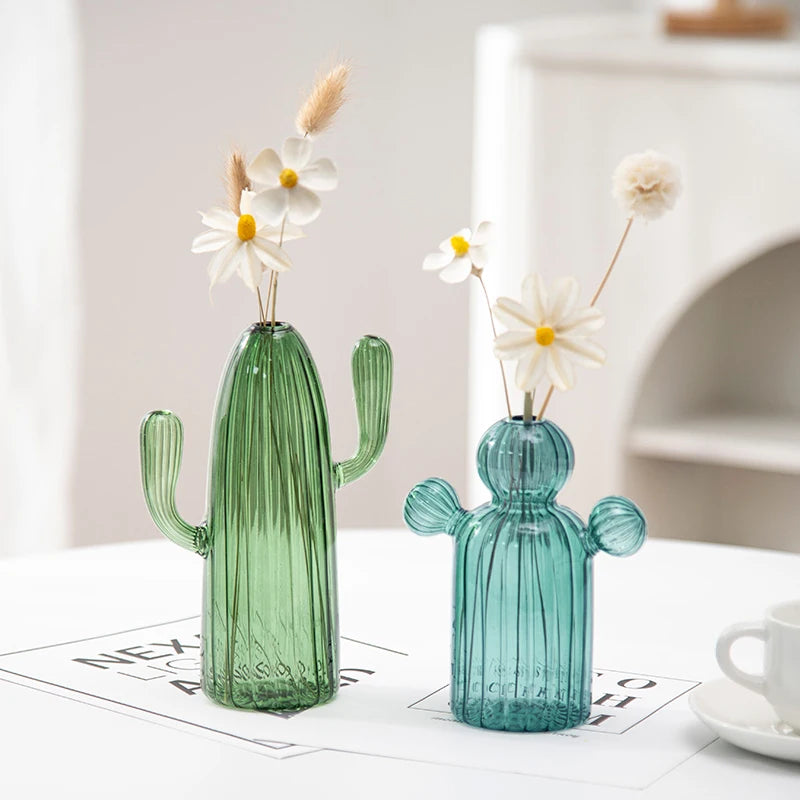 Creative New Cactus Glass Shaped Vase For Plant Creative Vase Home Desktop Decor Transparent Hydroponics Plant Vase Crafts