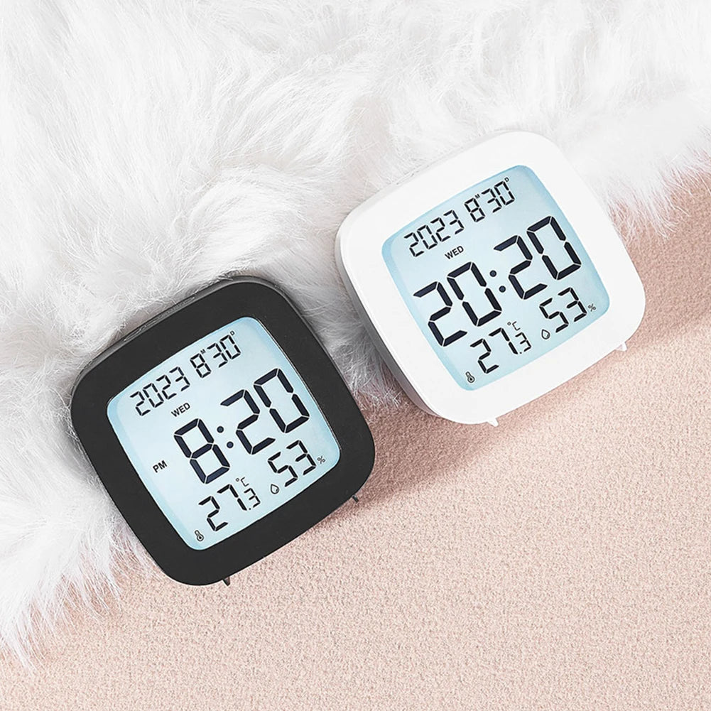 LED -väckarklocka med Backlight Battery Operated LCD -skärm Temperatur Fuktighet Monitor för hemanvändning Kontorsskola Heminredning