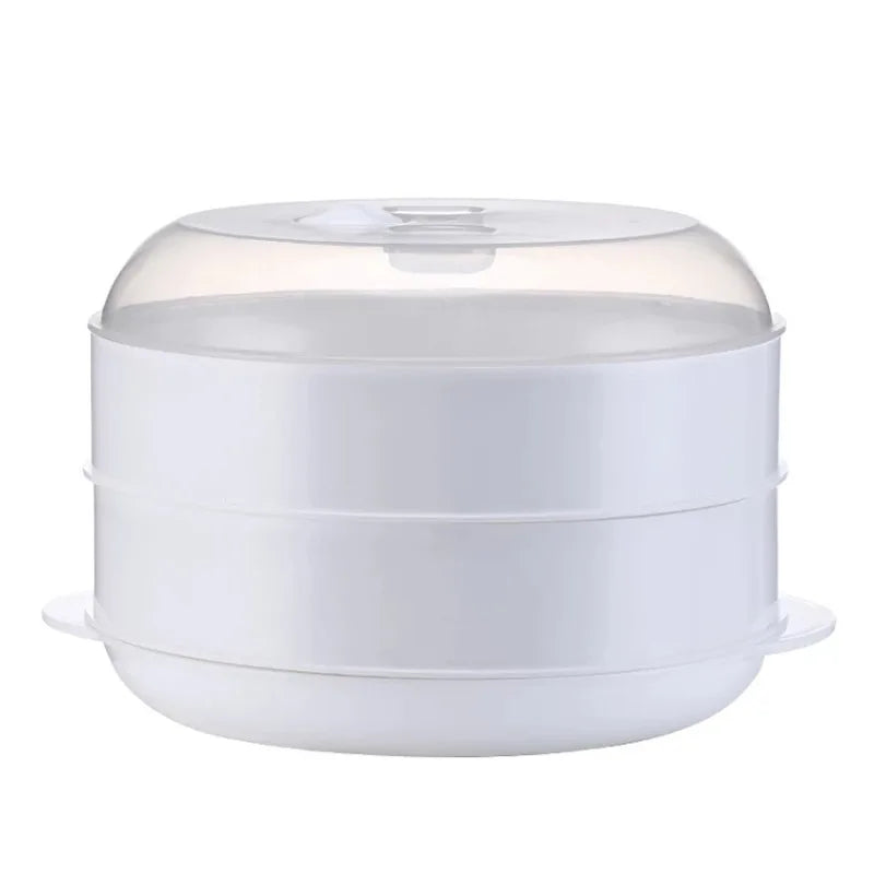 Double Plastic Steamer Microwave Oven Round Steamer With Lid Cookware Steamer Household Steamed Buns Kitchen Cooking Tools