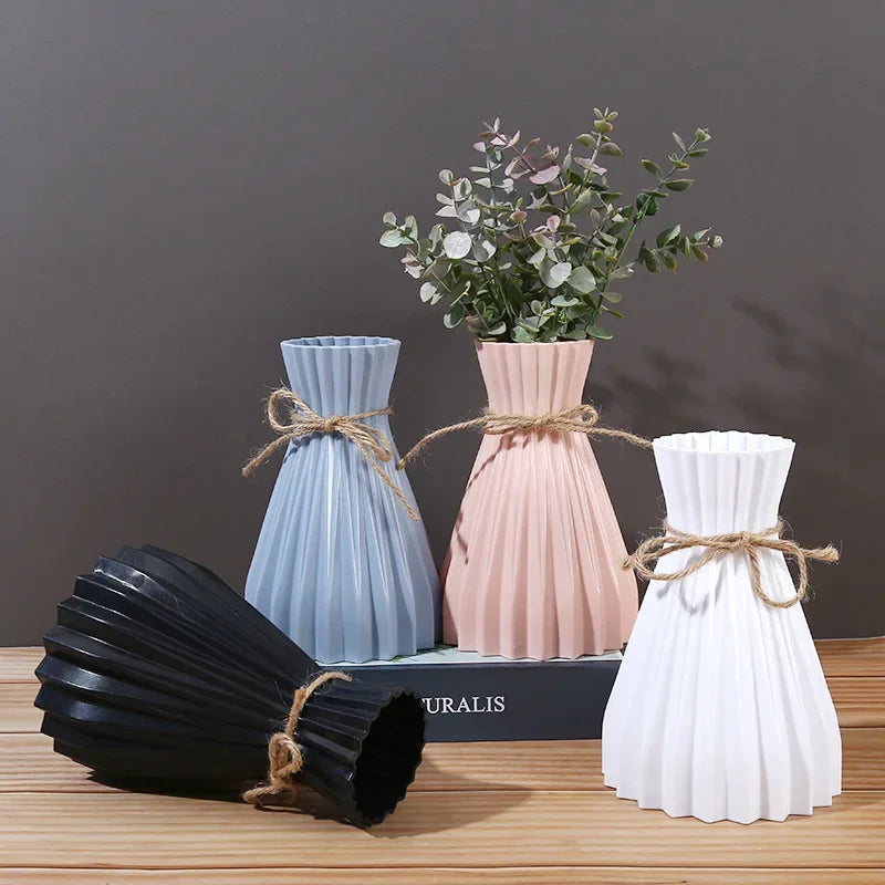Vaso di plastica Nordico non fragile Vaso fiorito bianco imitazione in ceramica cesto decorativo per fiori per la casa arredamento