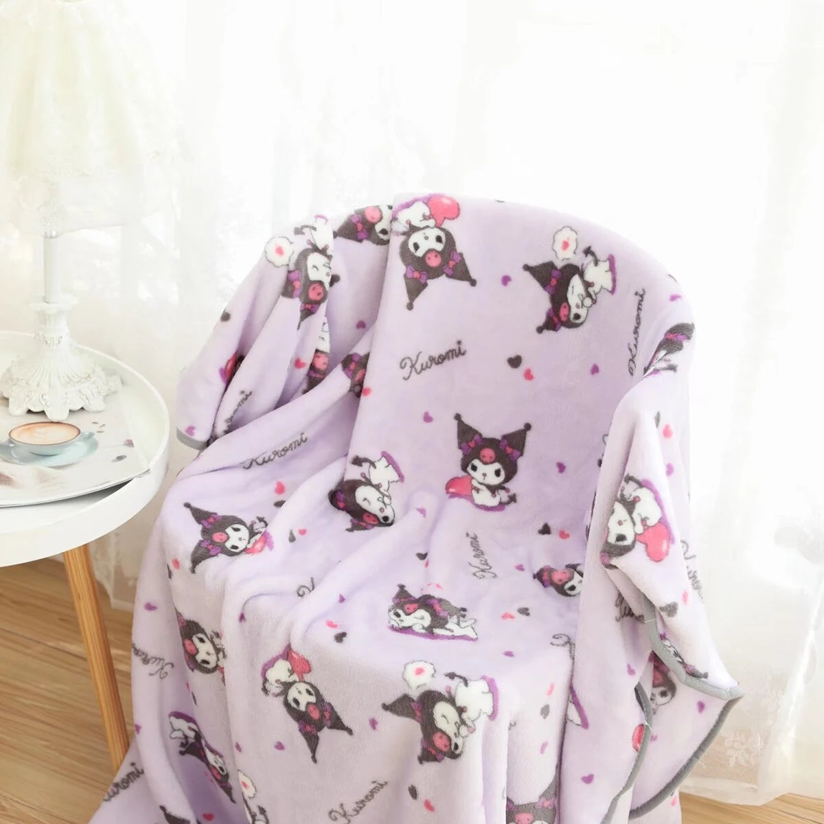 Lovely Kuromi Blanket Japanese Anime Flannel Blanket Warm Blanket Leg Blanket Office Bedroom School Nap Blanket Summer Quilt