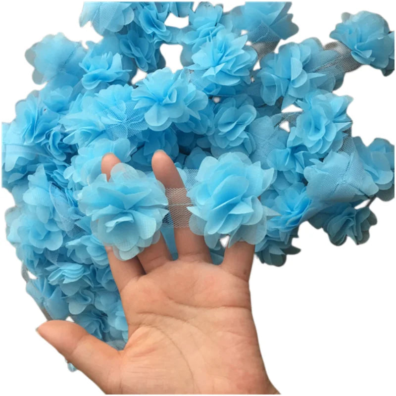 24Pcs Flower(2Yard)Applique 3D Chiffon Lace Patch Lace Trim DIY Bridal Veil Shoes Wedding Child Clothes Fabric Accessories
