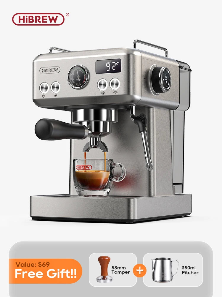 Hibrew 20BAR SEMI Автоматично еспресо кафе машина Регулируем 58 мм Portafilter Cold/Hot Coffee Mater Metal Caseh10a
