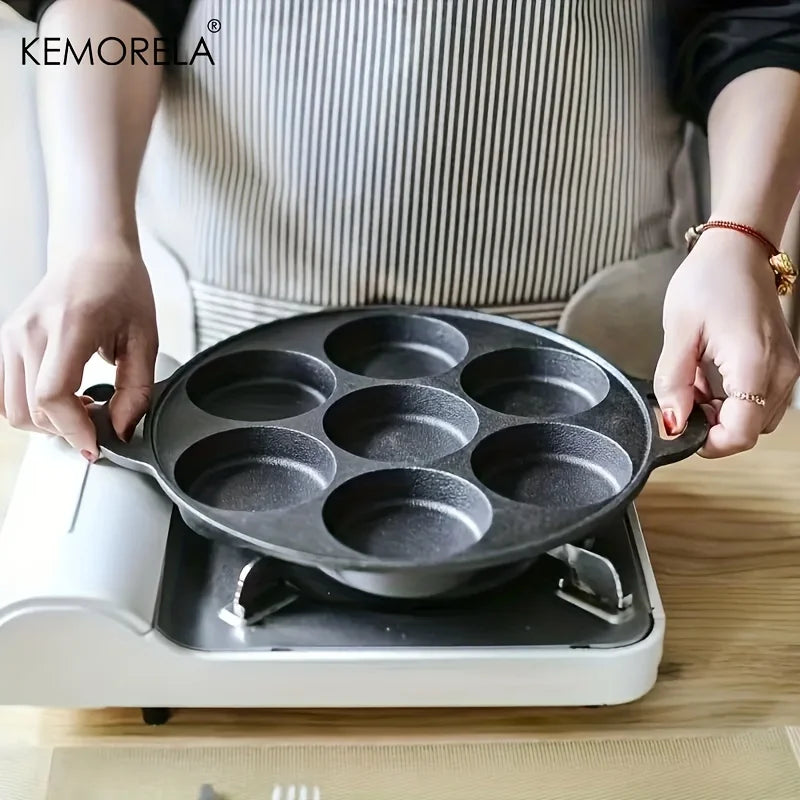7 Hole Frying Pot Cast Iron Skillet Omelet Pan Non-Stick Egg Pancake Steak Pan Kitchen Cooking Ham Pans Breakfast Maker Cookware