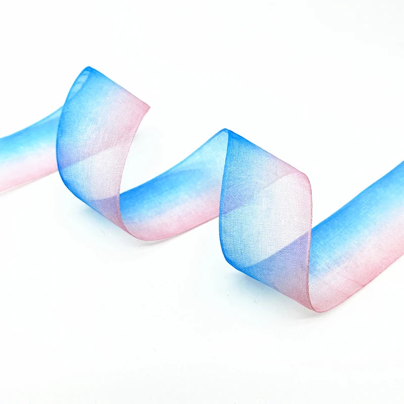 5 yard 25 mm -es gradiens színű organza szalagok esküvői háztartási dekorációhoz DIY ajándékcsomagoló kézműves kiegészítők #RO
