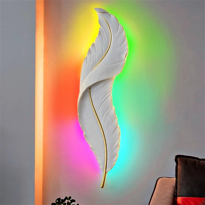 Modern White Feather Wall Light Living Room Decoration LED Wall Lamp Bedside Background Bedroom Decor Wall Sconce
