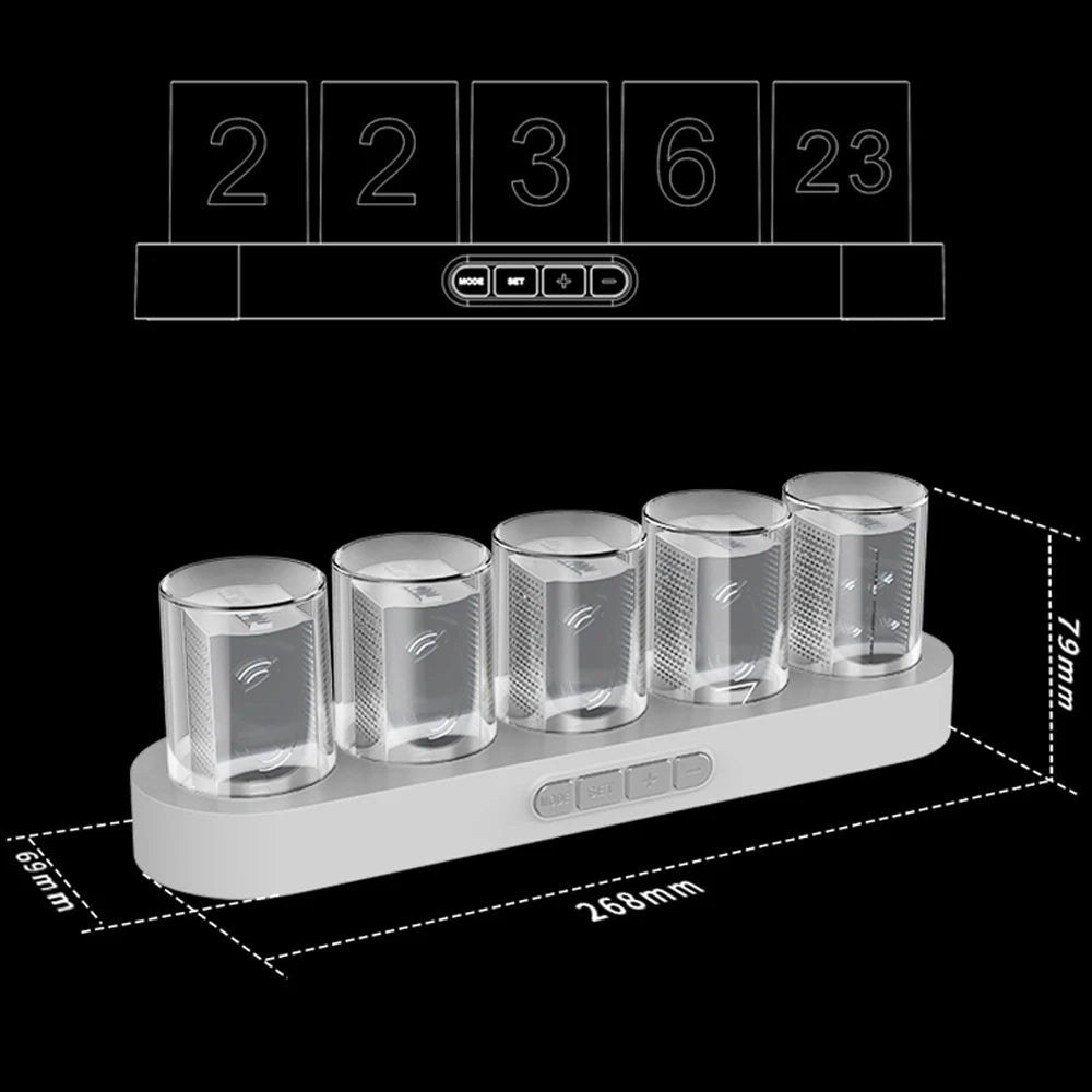 Színes RGB lámpák LED Nixie Tube óra a Game Room asztali dekorációhoz. Gyere luxus ajándékdoboztal.